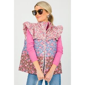 ENTRO Floral Colorblock Ruffle Vest